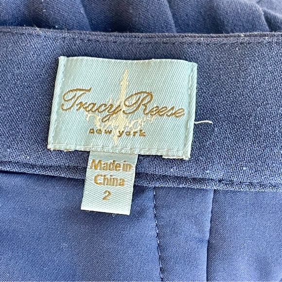 Tracy Reese pencil skirt, gathered, blue with black built-in grommet belt, sz2 - Picture 5 of 6